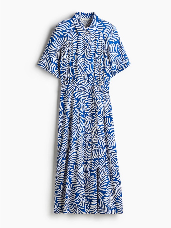 H&M Dresses & Skirts - H&M Blue and White Tropical-Print Short-Sleeve Maxi Dress